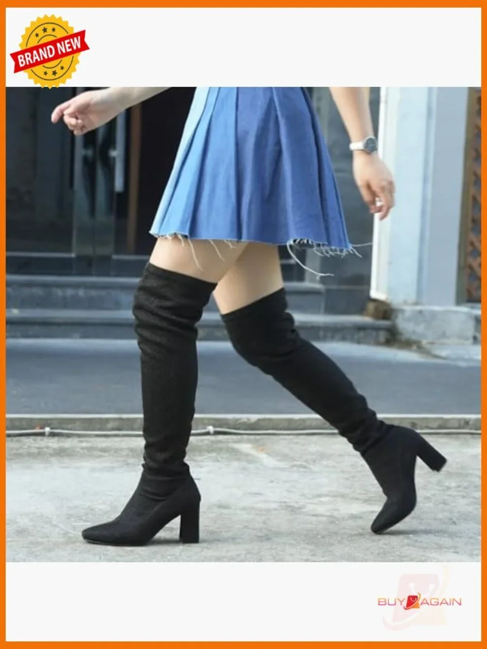 Women's Chunky Heel Over the Knee Boots Pointed Toe Shiny Dressy